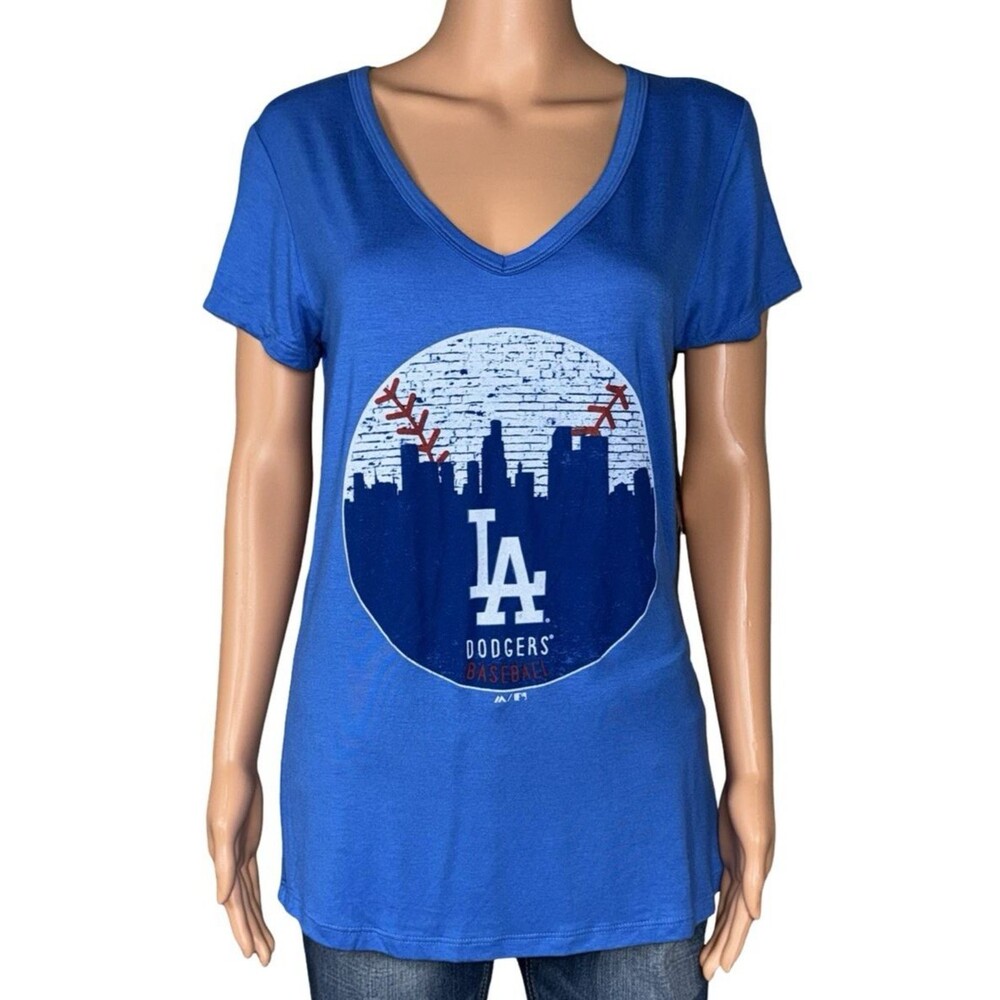Los Angeles Dodgers Womens Large T-Shirt V-Neck Keyhole Back Blue LA Fan New